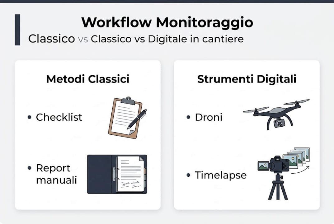 Infografica: confronto tra flusso di lavoro tradizionale e digitale