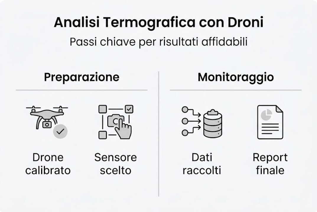 Infografica: le principali fasi dell’analisi termografica con drone