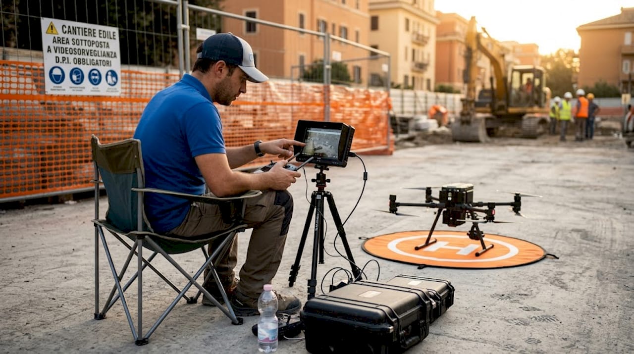 Un tecnico esamina le immagini acquisite dal drone per effettuare analisi fotogrammetriche.