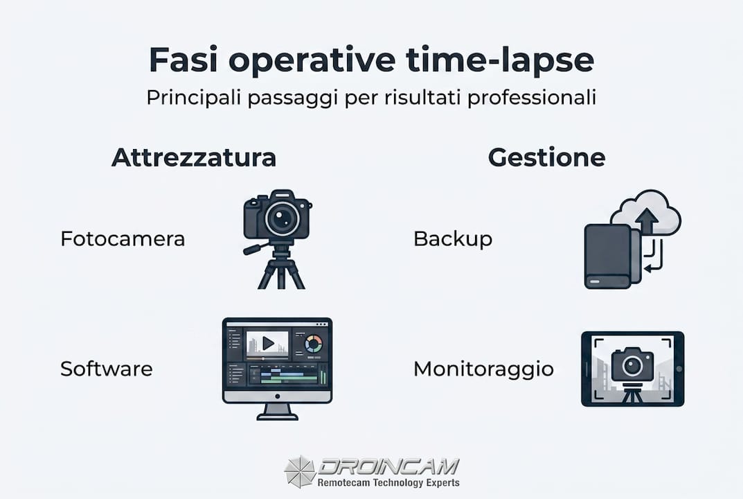 Infografica che illustra le diverse fasi del time-lapse applicato nei lavori in cantiere