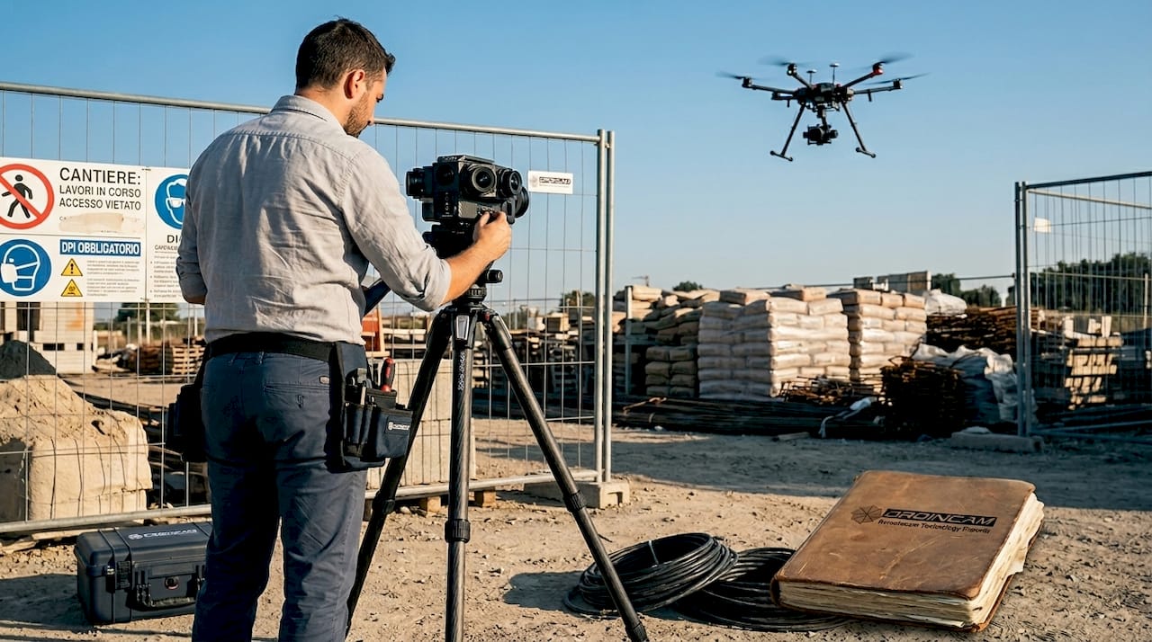 Un tecnico si occupa della raccolta e della preparazione della documentazione fotografica e visiva direttamente in cantiere.