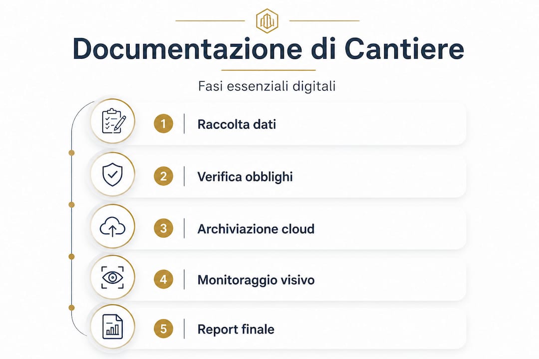 Schema illustrativo delle principali fasi digitali nella gestione della documentazione di cantiere