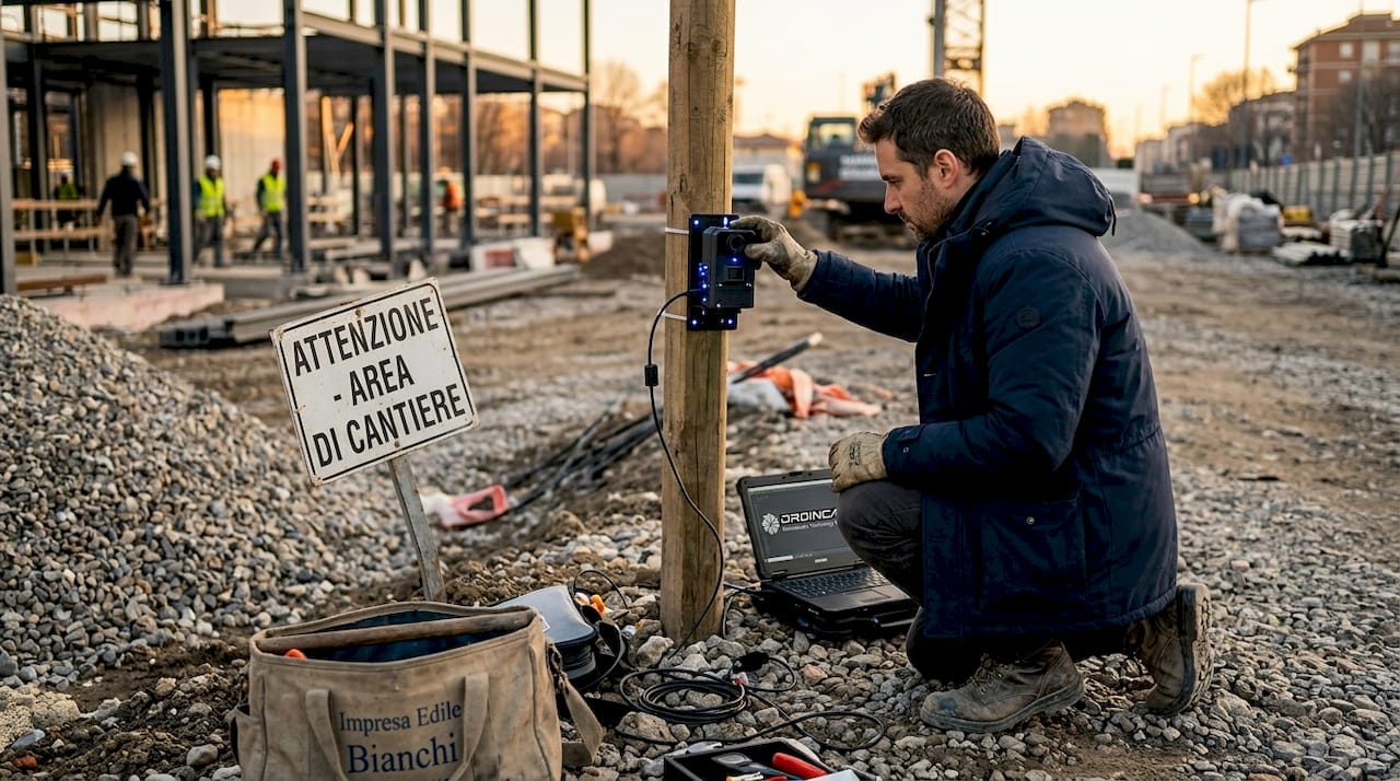Un tecnico sta sistemando la fotocamera per il time-lapse.