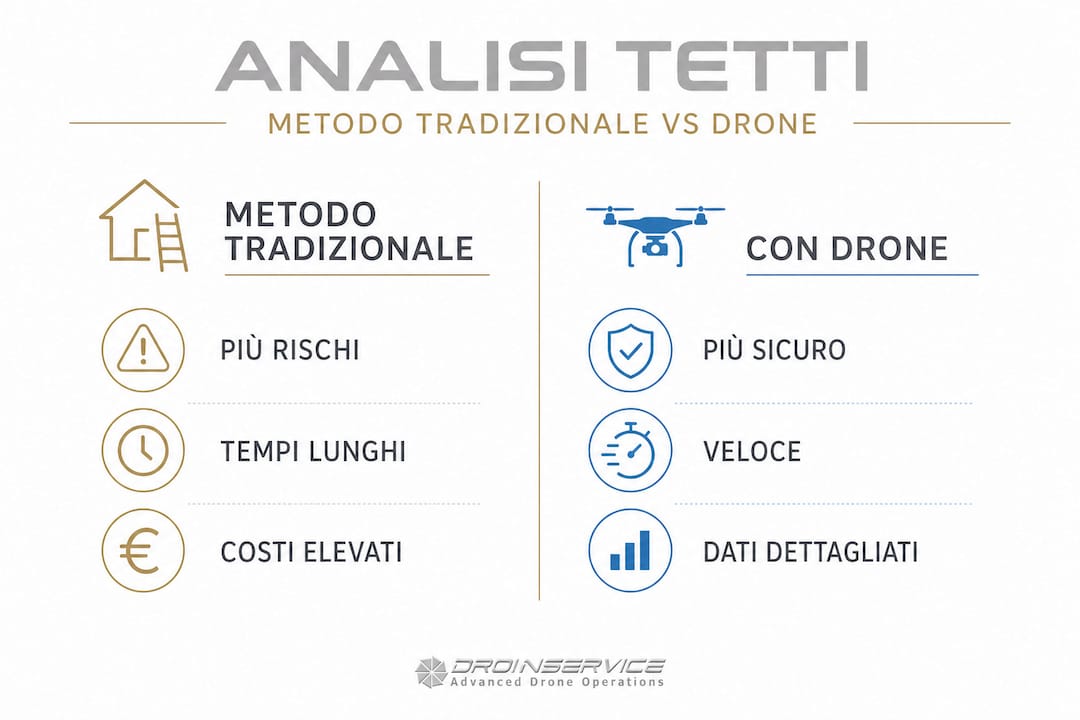 Infografica: confronto tra il metodo tradizionale e l’utilizzo dei droni