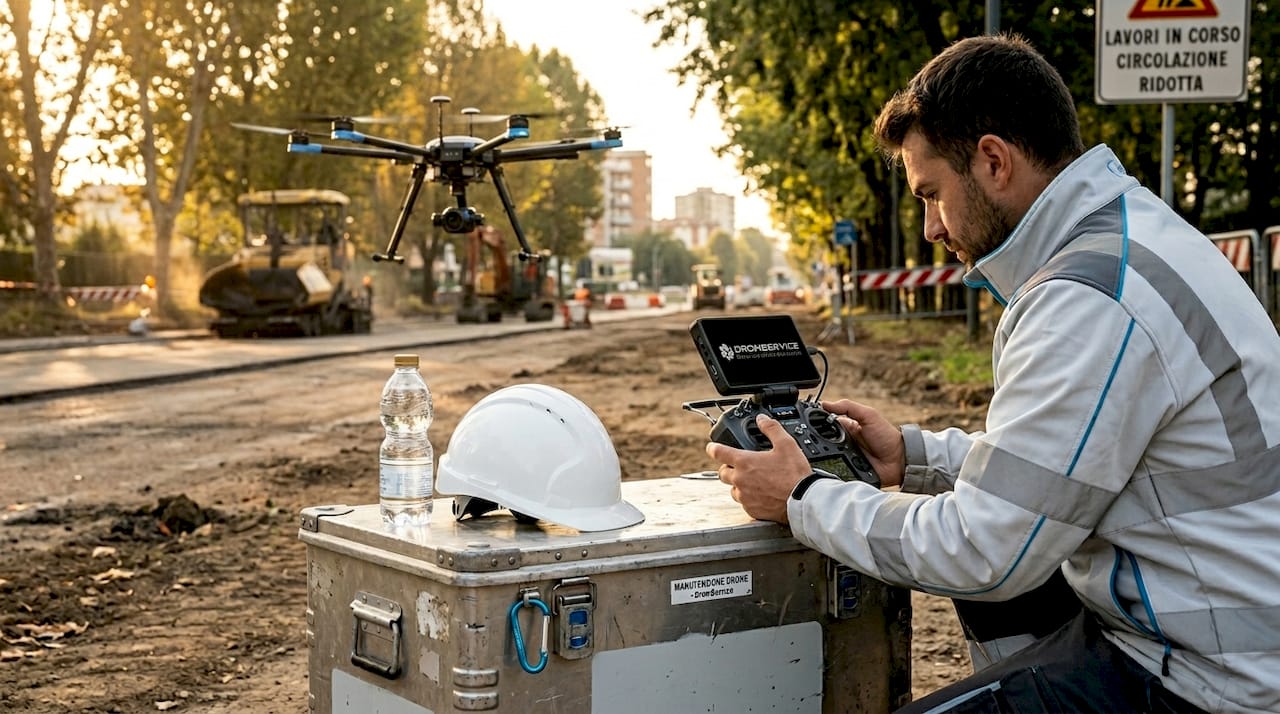 Un drone monitora dall’alto l’avanzamento dei lavori pubblici