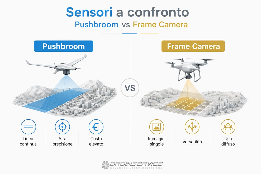 Infografica: confronto tra sensori pushbroom e sensori a matrice