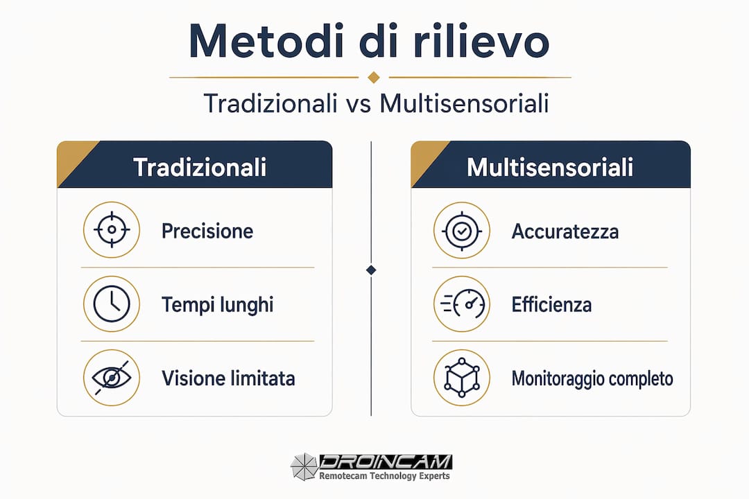 Infografica: confronto tra rilievi tradizionali e tecniche multisensoriali