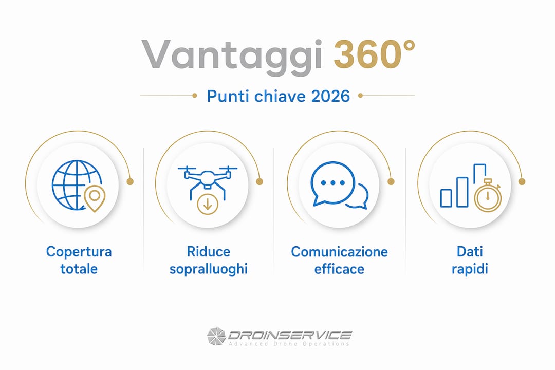 Infografica: i principali vantaggi delle riprese aeree a 360 gradi