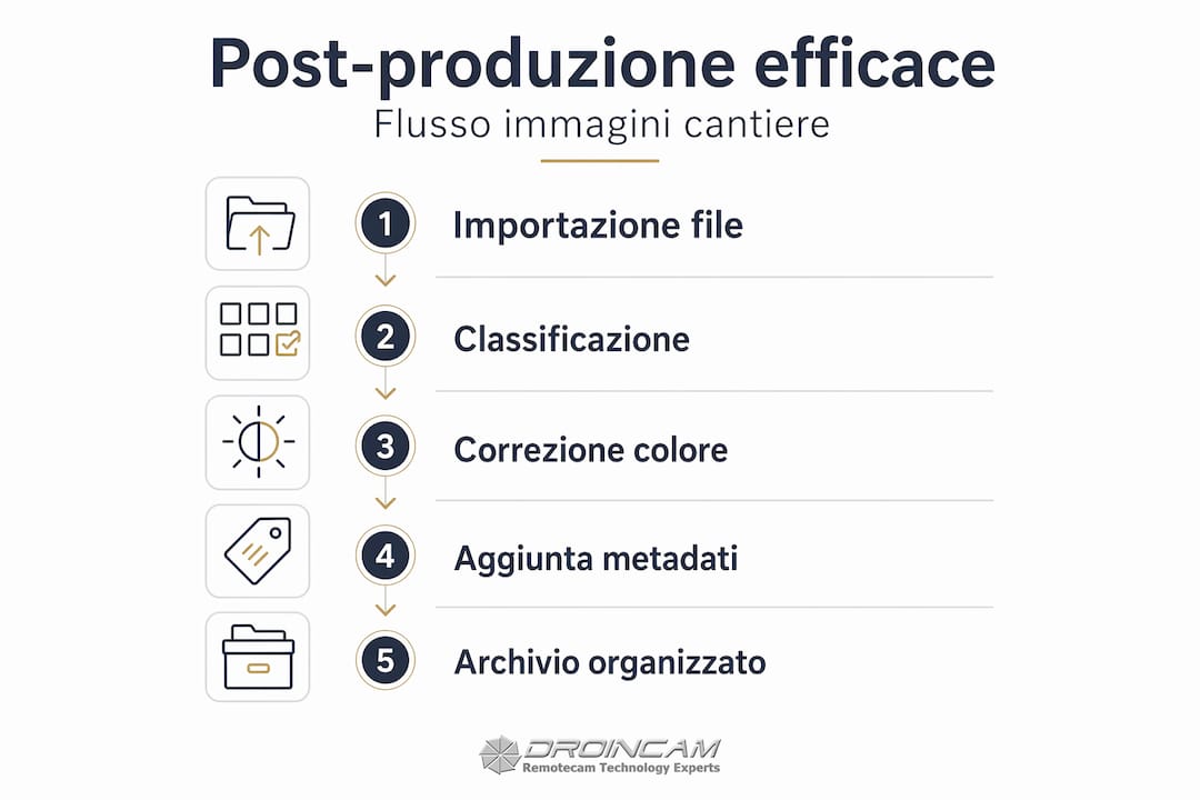Infografica: le fasi della post-produzione delle immagini del cantiere
