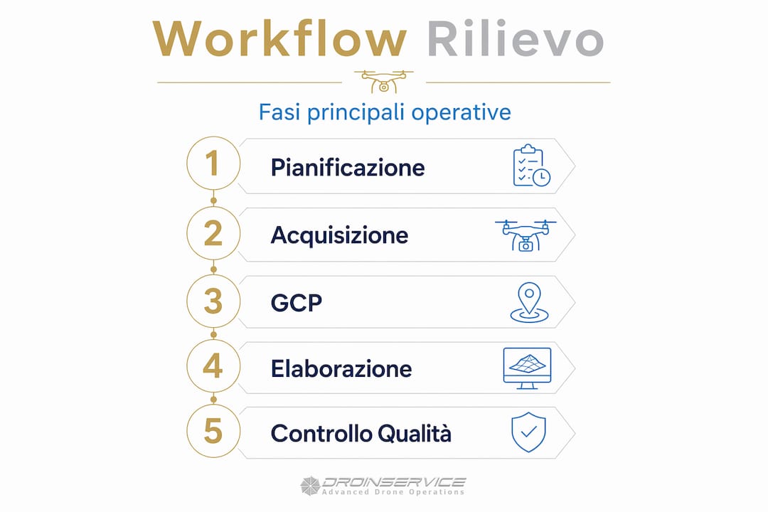 Schema illustrativo del flusso di lavoro per il rilievo fotogrammetrico