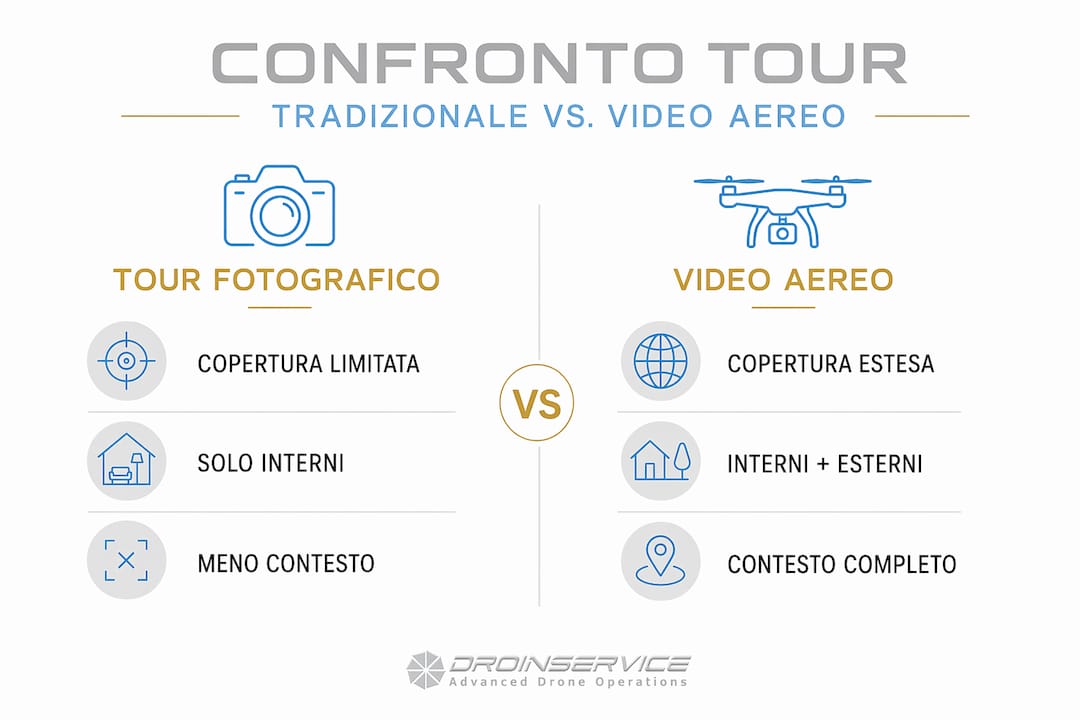 Infografica: differenze tra tour fotografico e riprese aeree