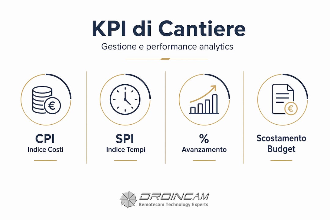 Infografica con i principali indicatori di performance per il monitoraggio e l’analisi delle attività in cantiere