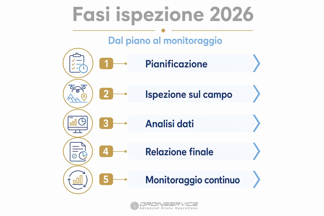 Schema grafico verticale delle fasi di ispezione previste per il 2026