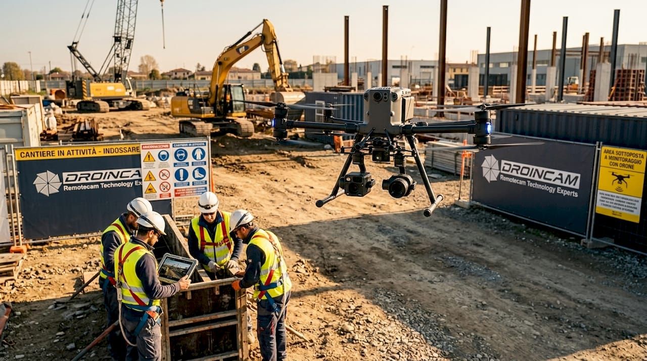 Un drone sorvola il cantiere per monitorare l’avanzamento dei lavori