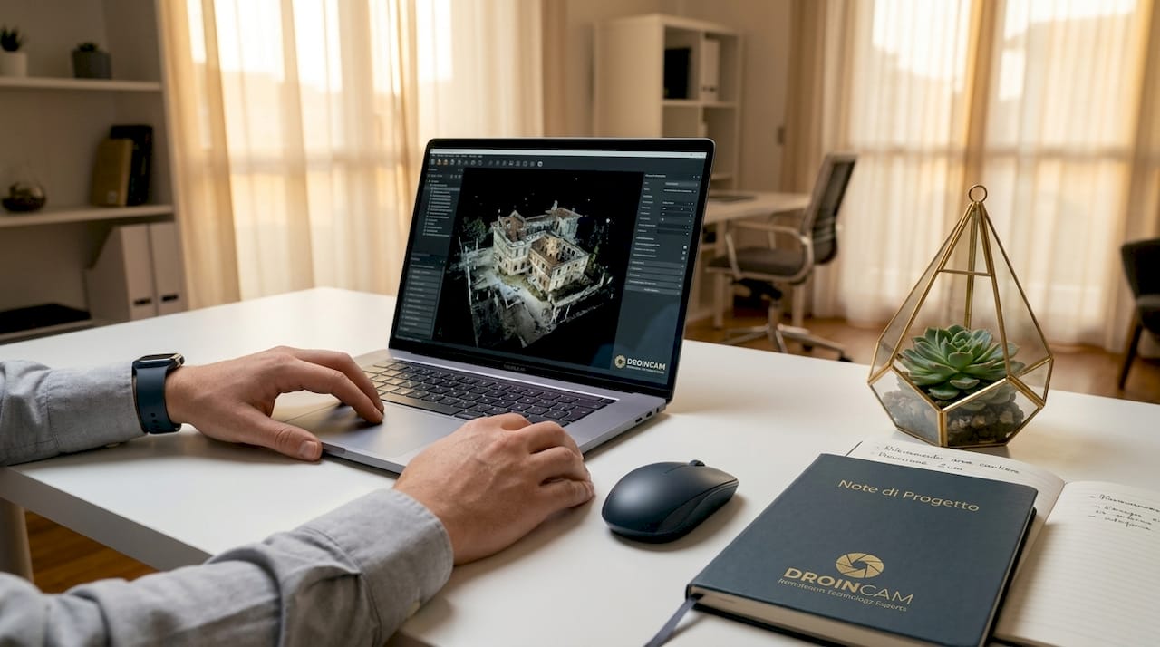 Un notebook in funzione con software di fotogrammetria