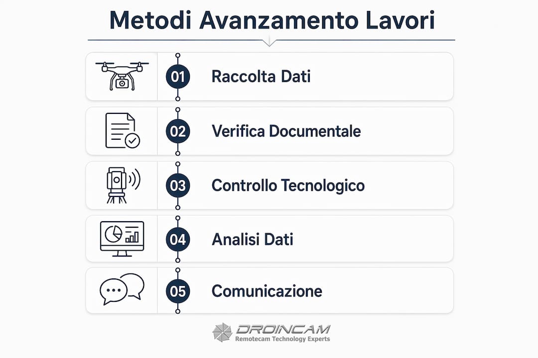 Infografica con le fasi chiave dell’avanzamento dei lavori