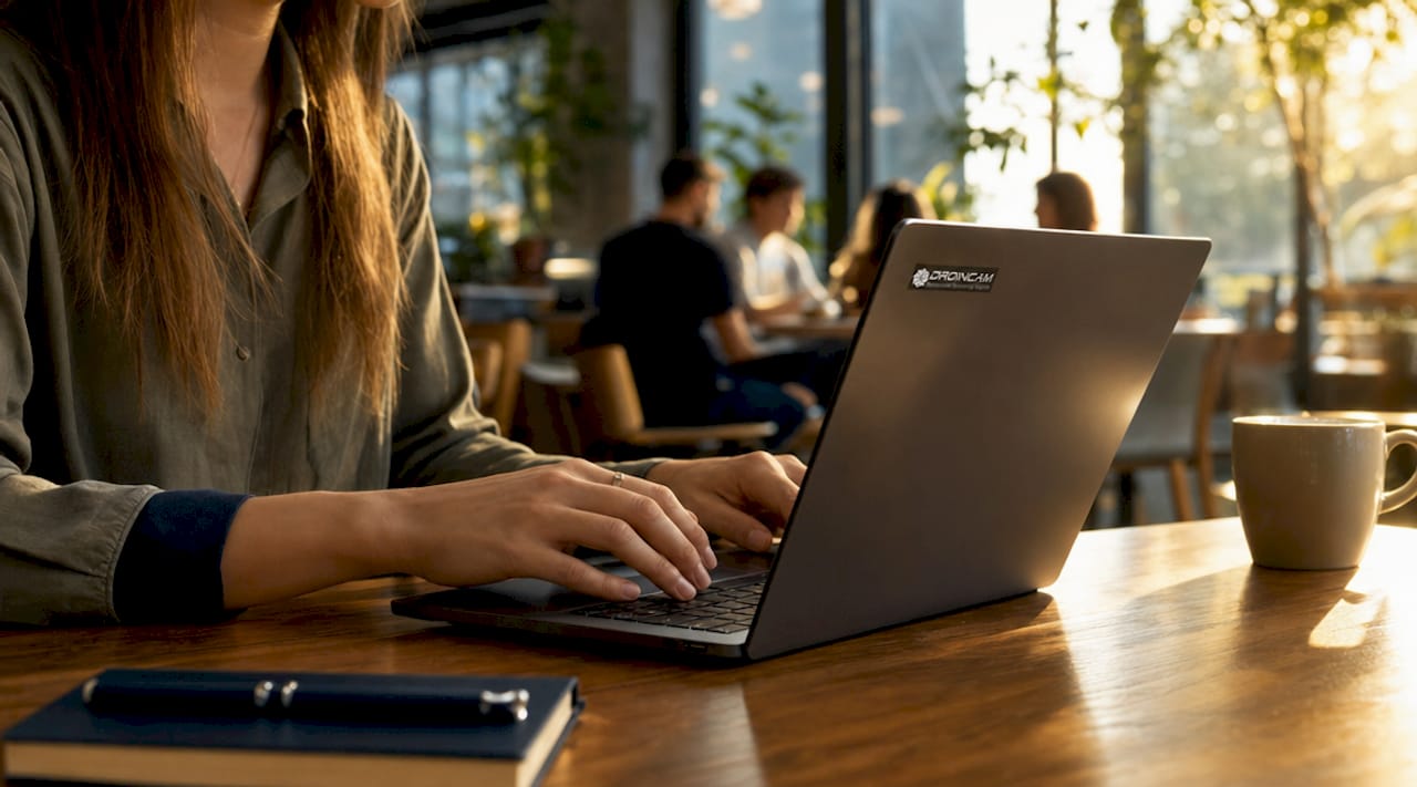 Ingegnere al lavoro al computer mentre redige una relazione utilizzando strumenti digitali