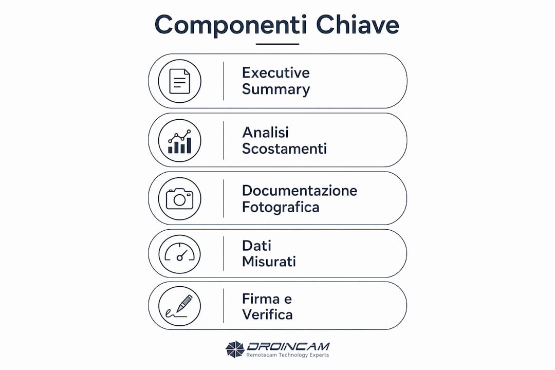 Infografica con gli elementi essenziali di un report sull’avanzamento dei lavori