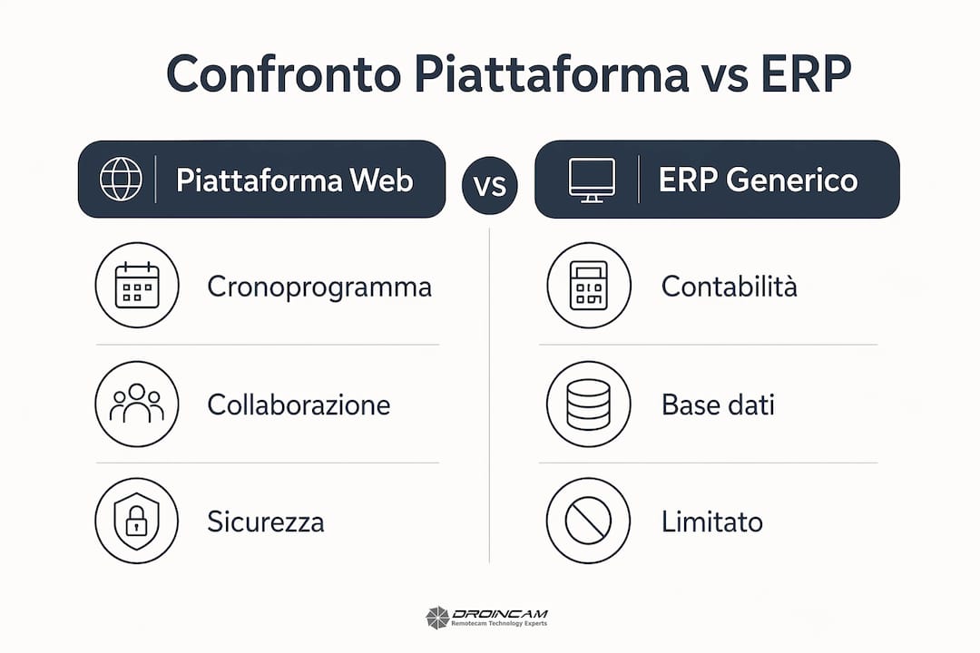 Infografica: confronto tra piattaforme web e soluzioni ERP per la gestione dei cantieri