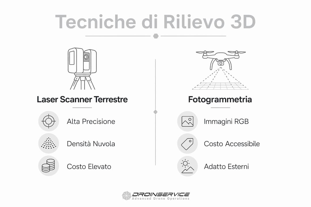 Infografica: confronto pratico tra laser scanner 3D e fotogrammetria nelle tecniche di rilievo