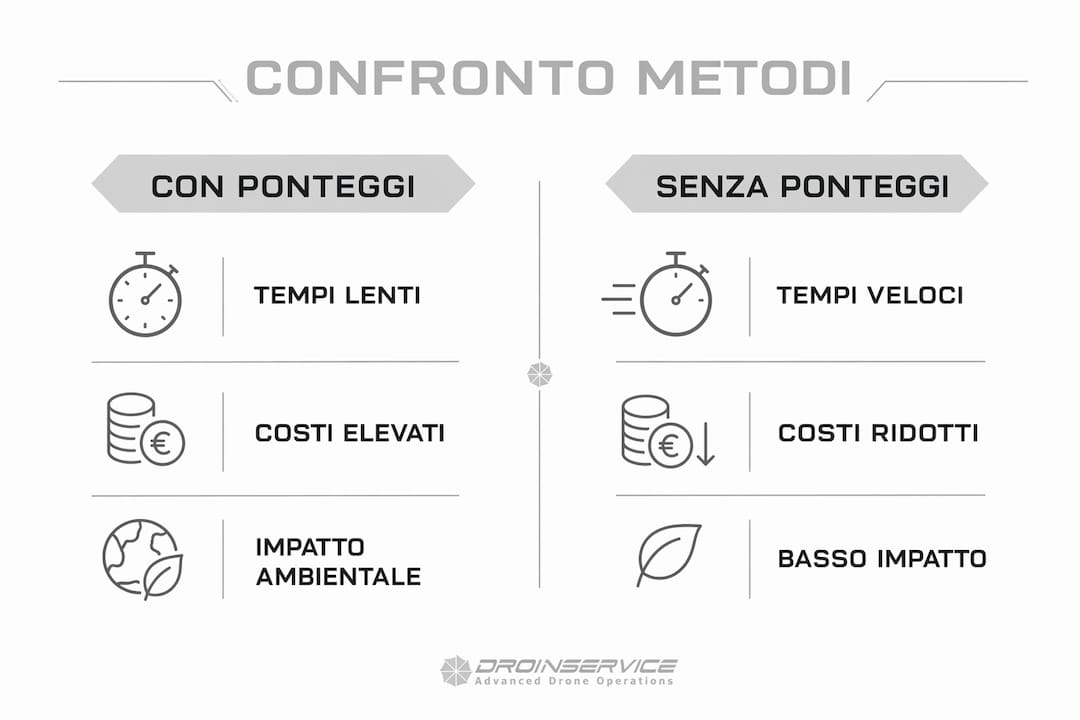 Infografica: differenze tra ispezioni effettuate con e senza l'utilizzo di ponteggi