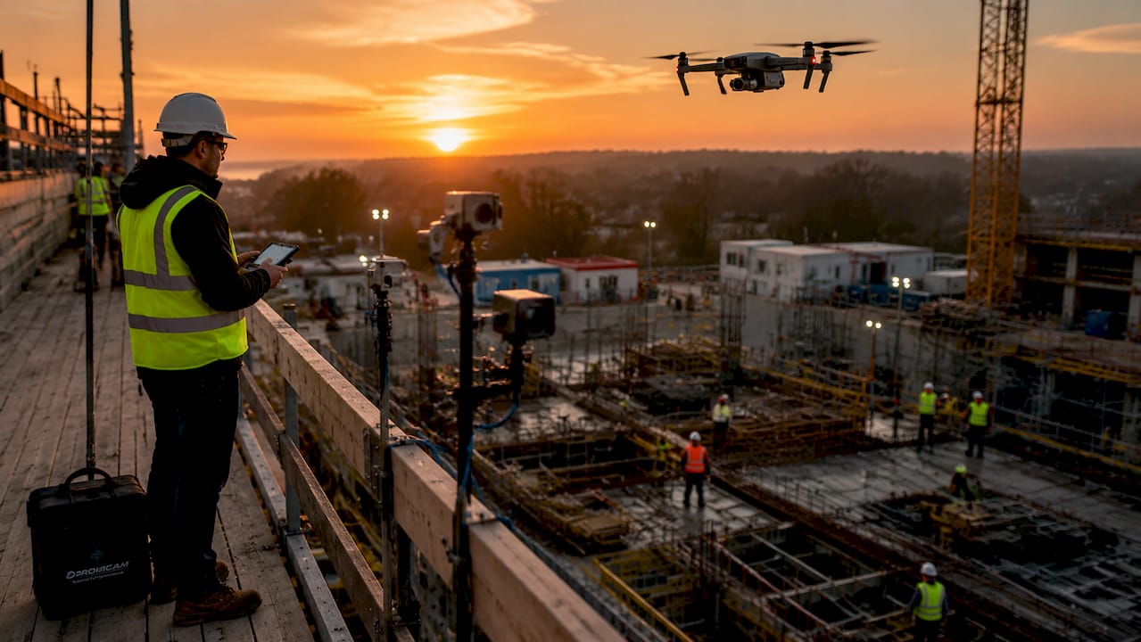 Un drone sorvola il cantiere per garantire un controllo tecnologico e preciso dei lavori in corso.