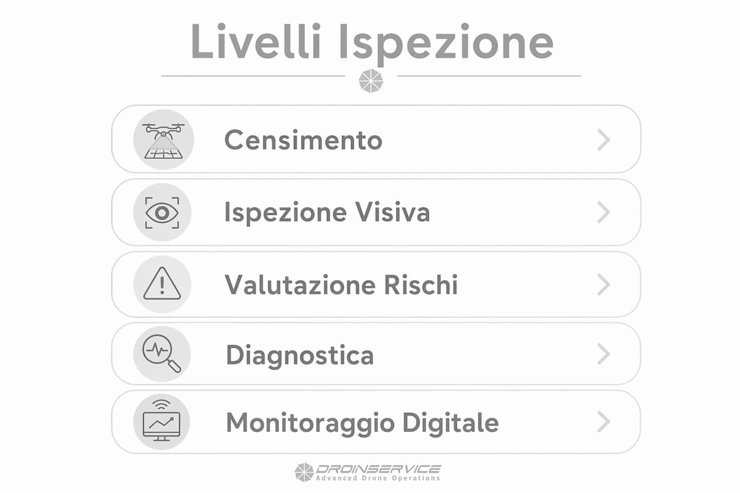 Infografica sui diversi livelli di ispezione delle infrastrutture secondo le linee guida del MIMS