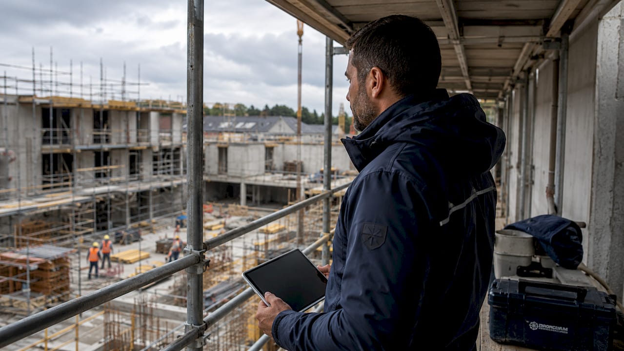 Il responsabile effettua un controllo di sicurezza sul ponteggio.