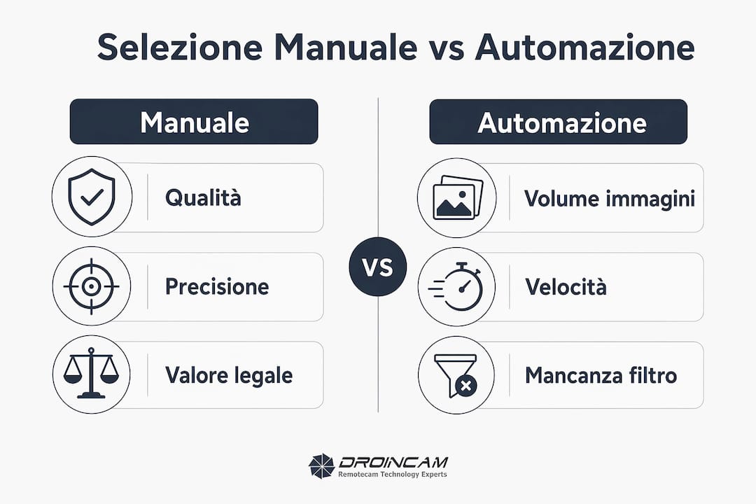 Infografica: confronto tra selezione manuale e automatica delle immagini