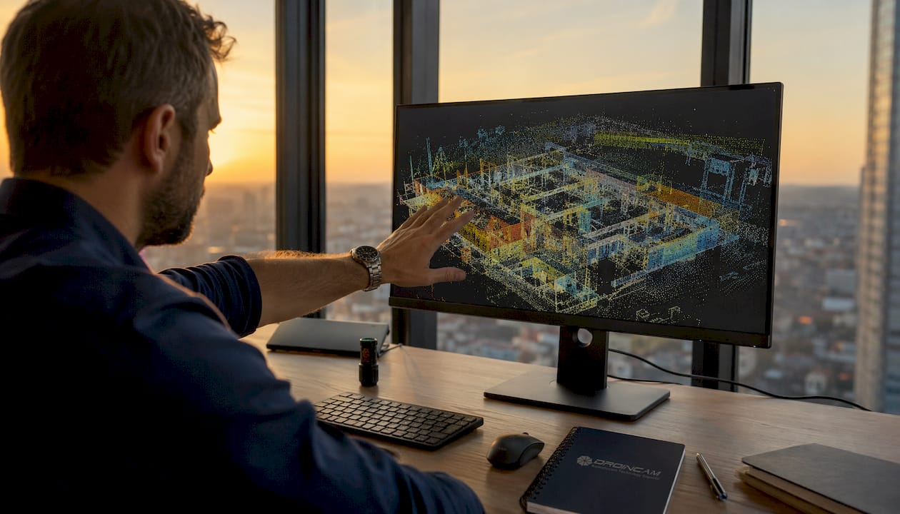 Sul monitor viene visualizzata una nuvola di punti in 3D.