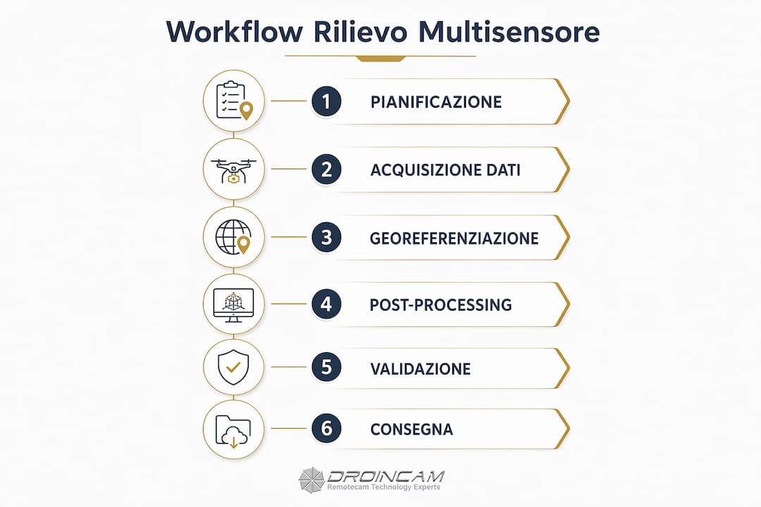Infografica: tutte le fasi del rilievo multisensore per i lavori pubblici