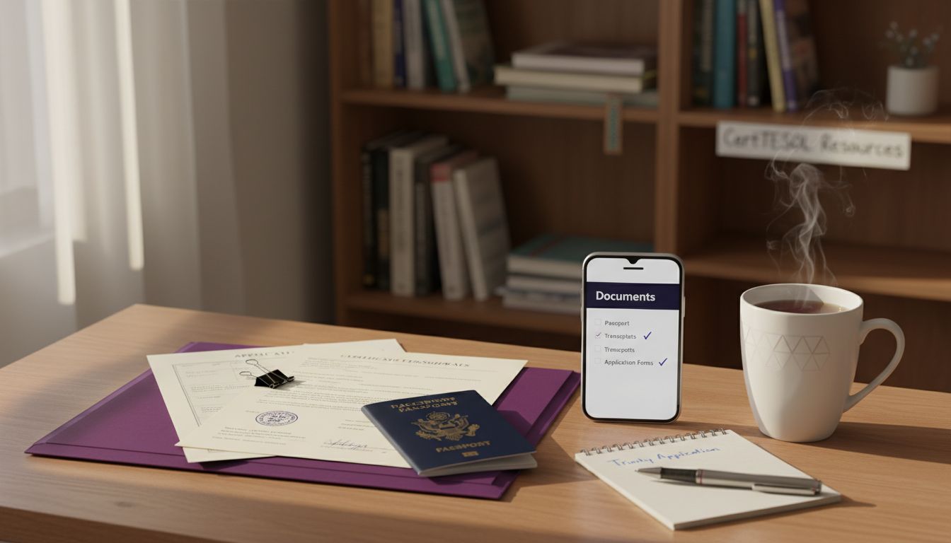 Organized desk with Trinity application documents