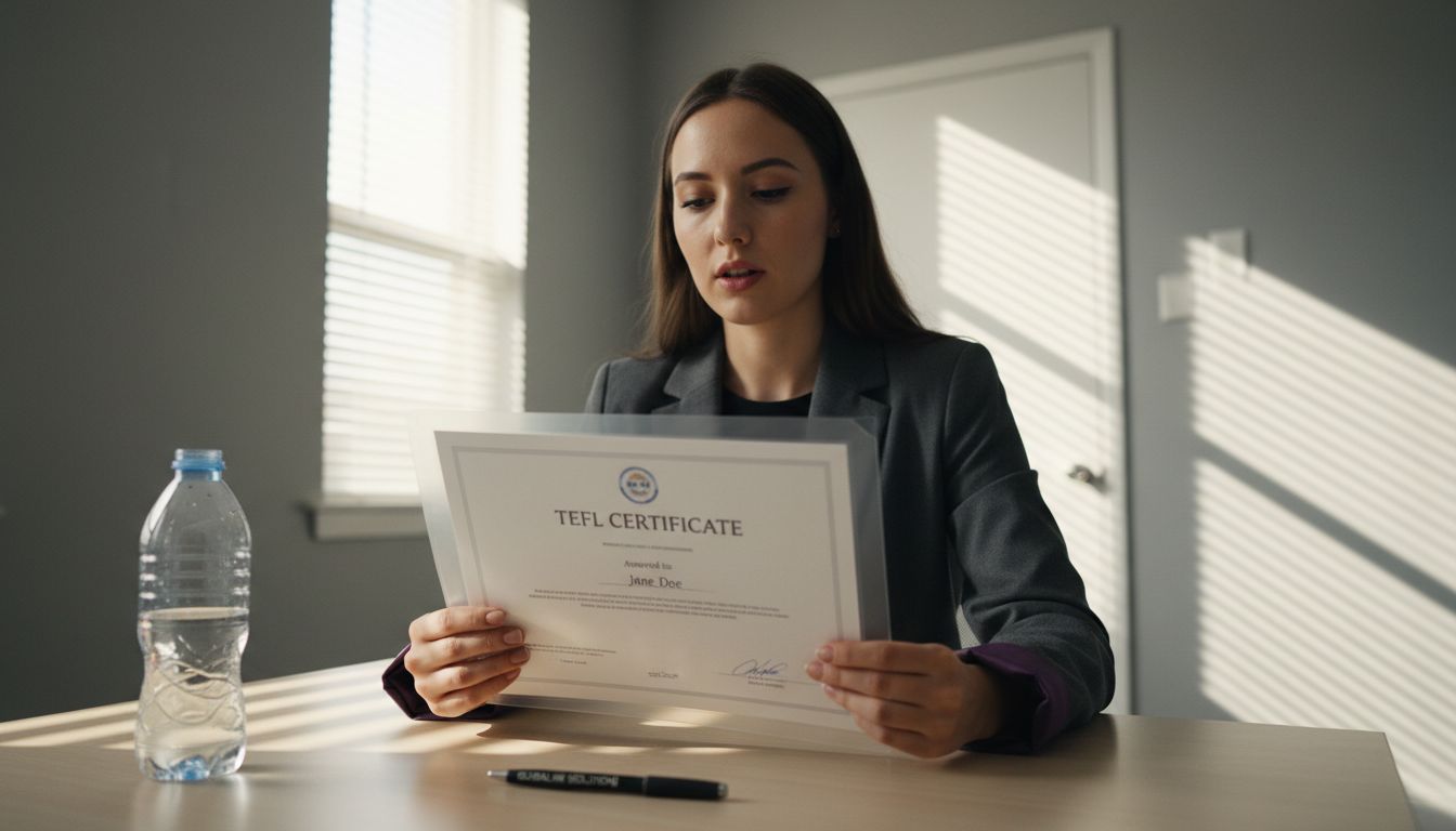 Candidate presenting TEFL certificate at interview