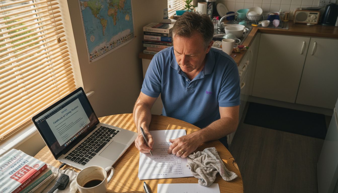 Teacher preparing TEFL certification lesson materials