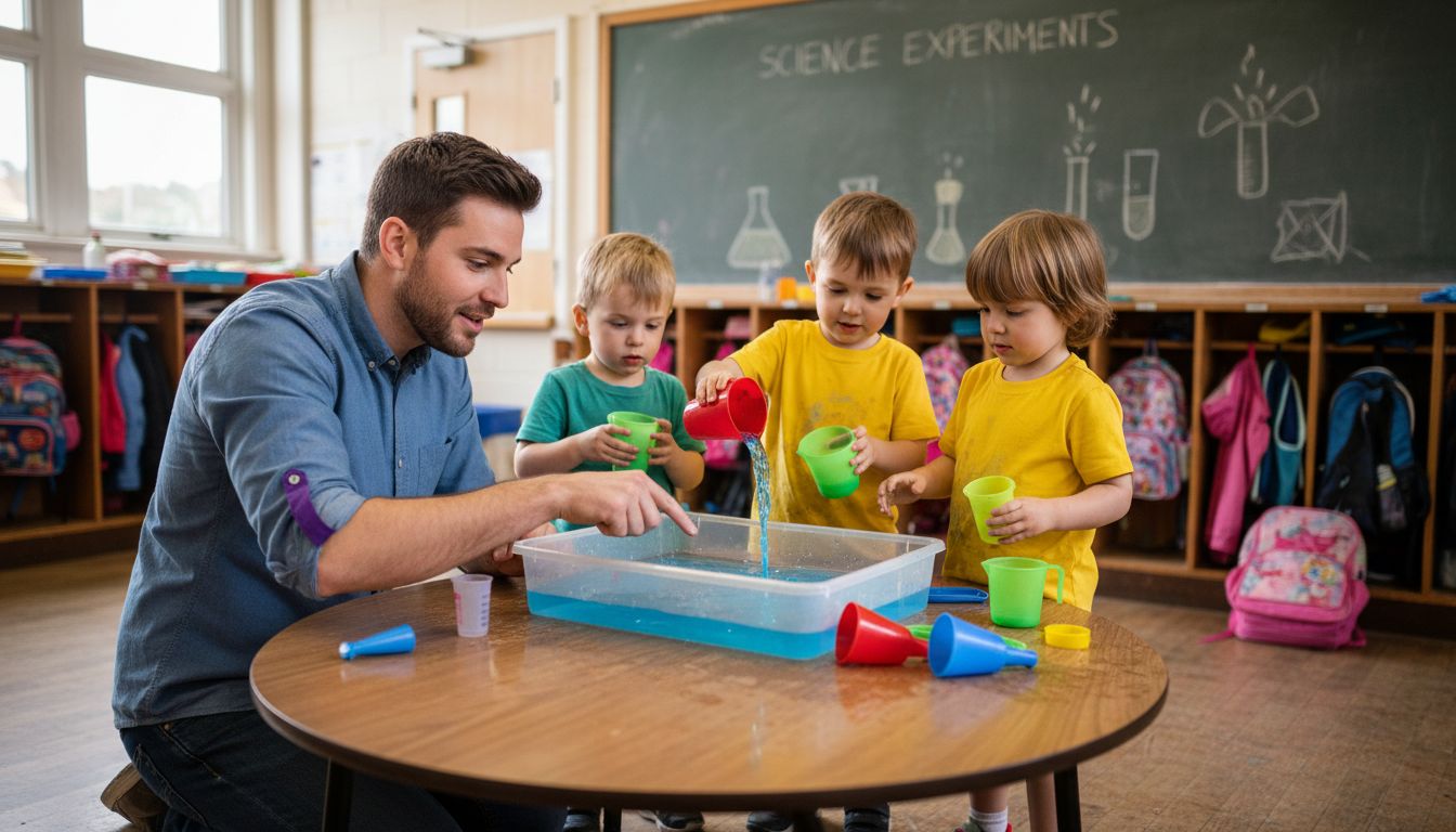 Teacher helping children with science activity