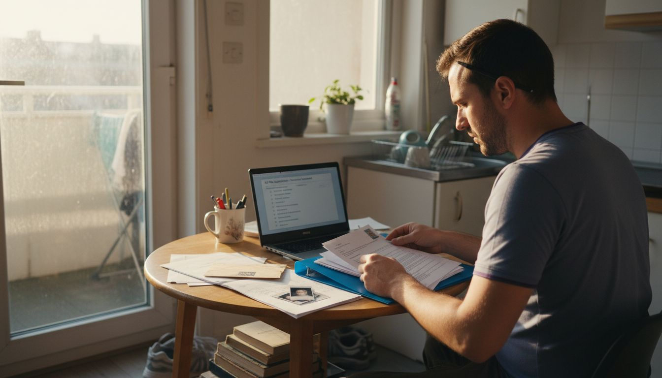 Man organizing TESOL application documents