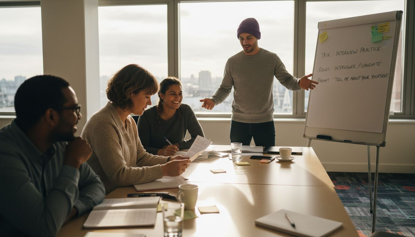 Adult students completing role-play language task