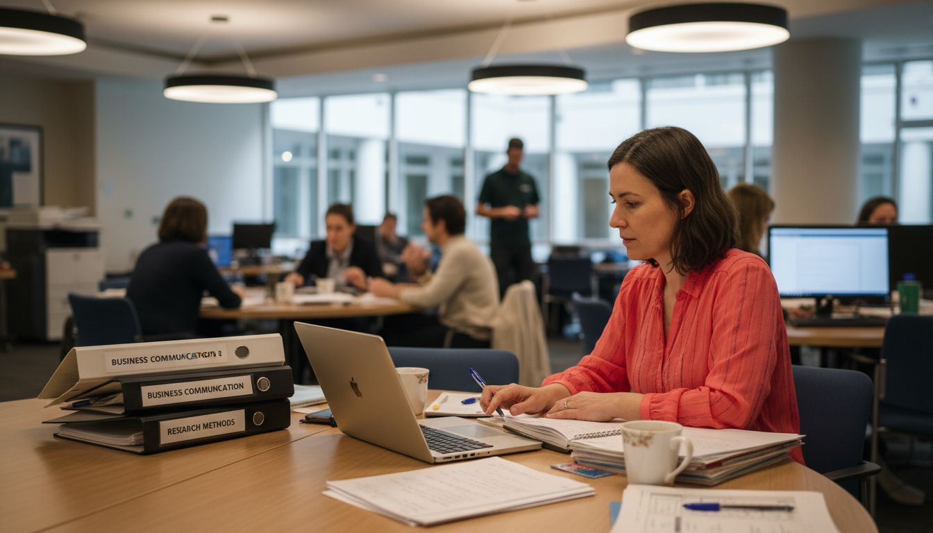 Teacher designing business English curriculum resources