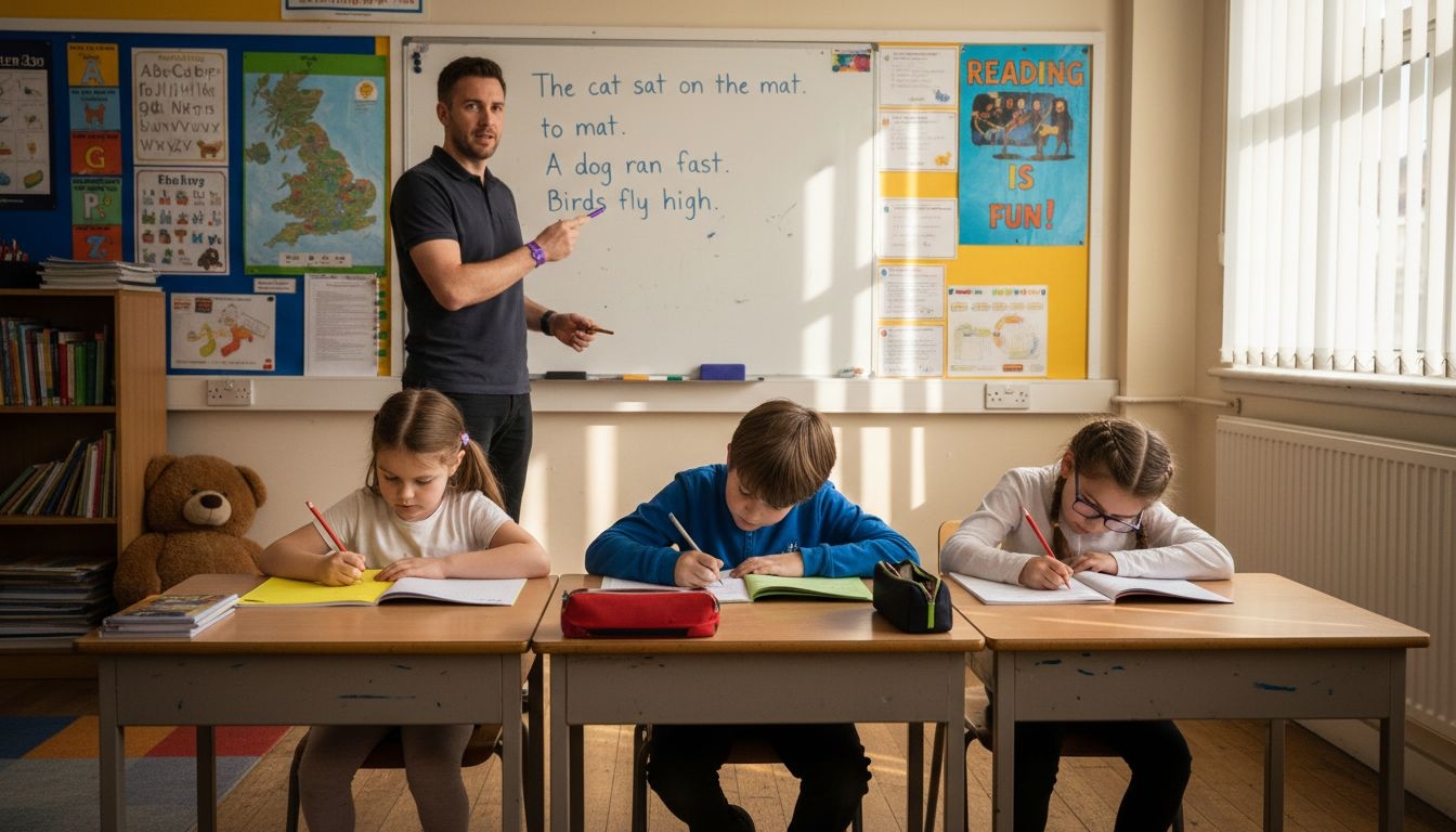 Teacher guiding mixed ages in classroom activity