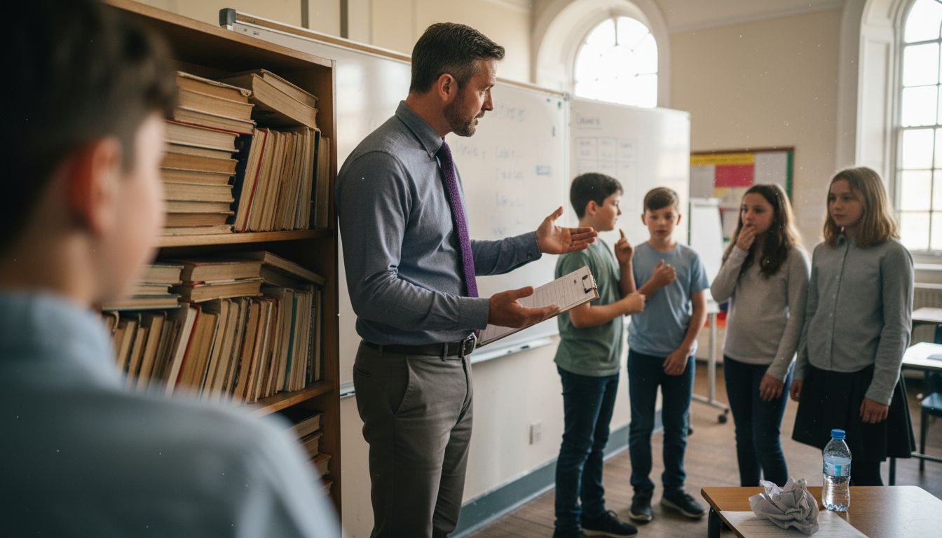 Teacher managing classroom disagreement calmly
