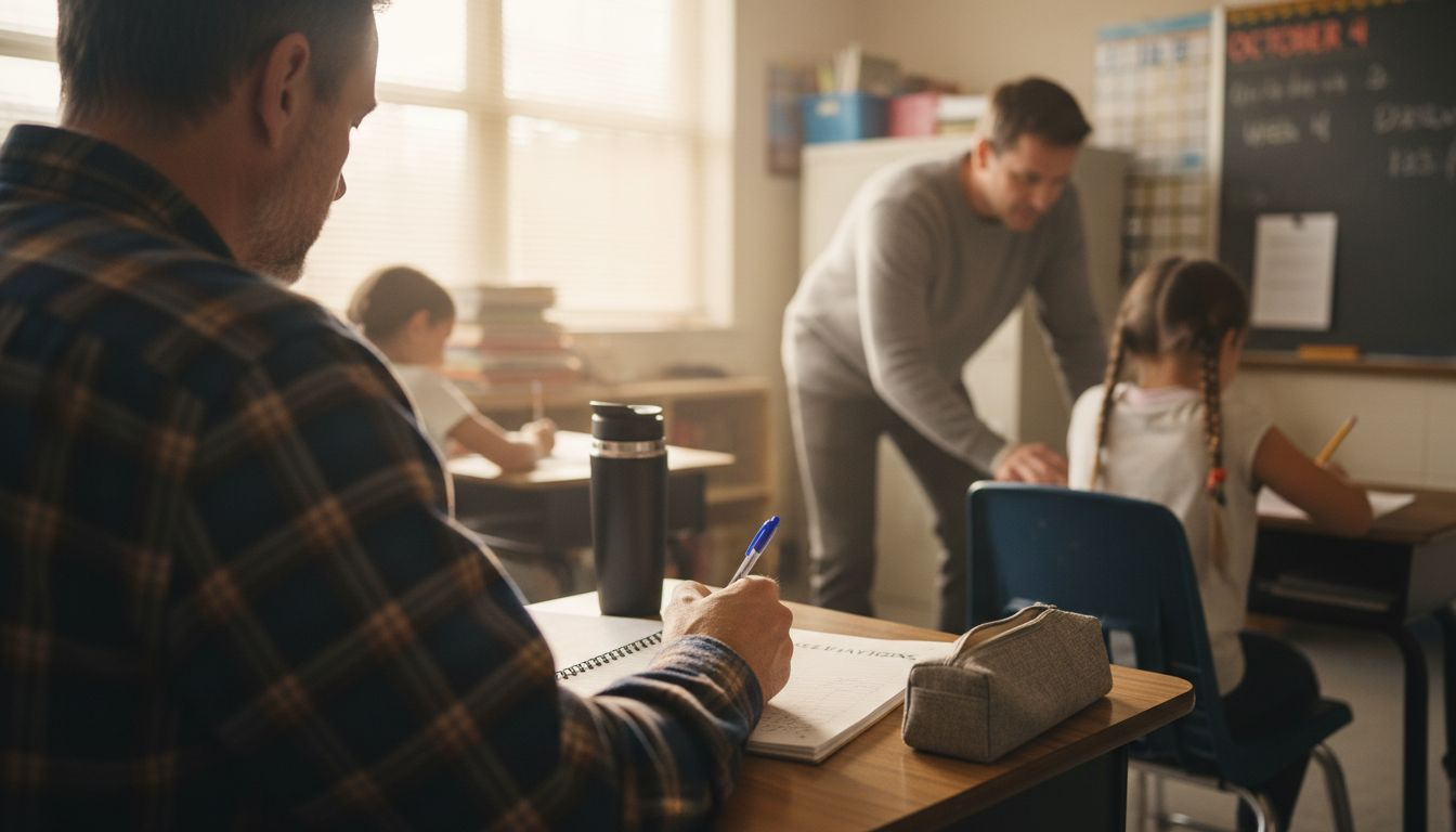 Observer taking notes during classroom session