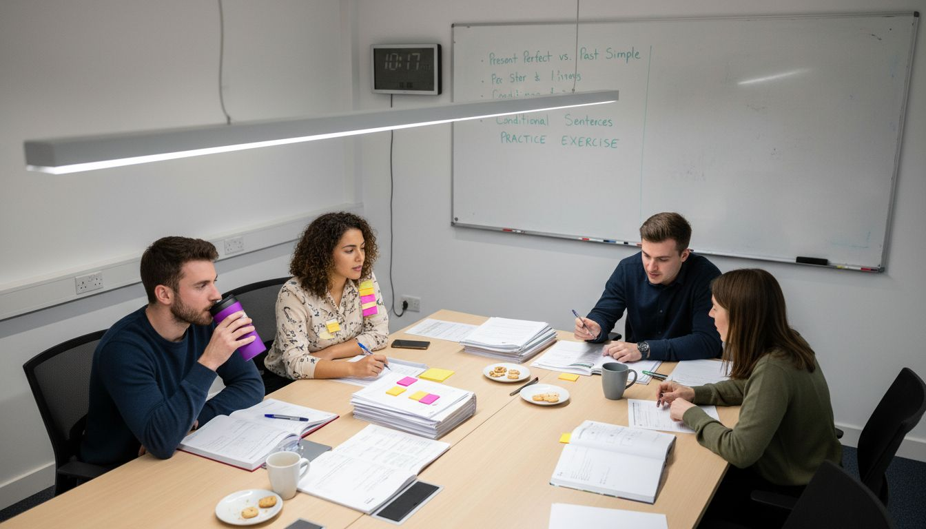 Teacher trainees collaborating on lesson plans