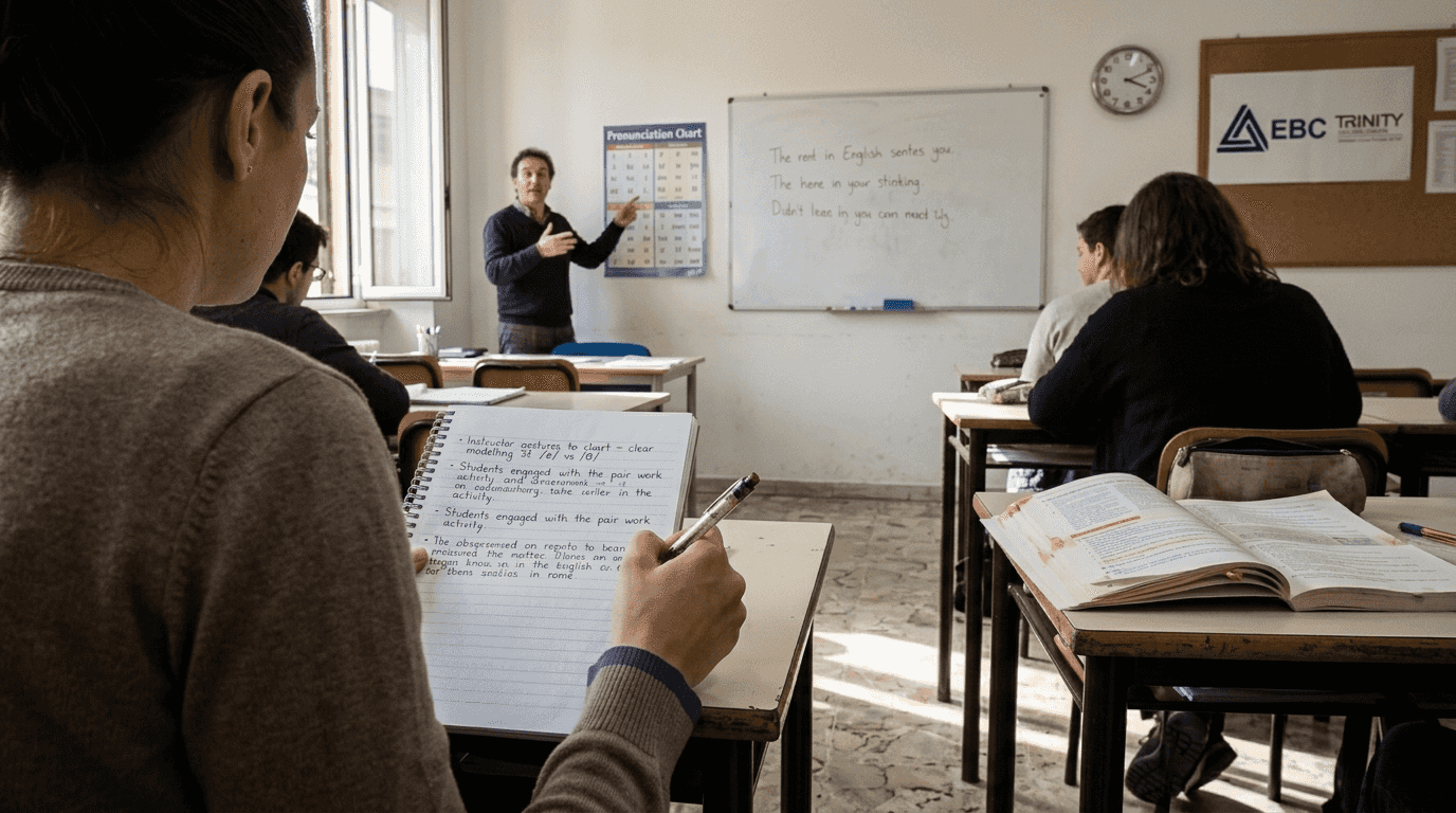 Trainee taking notes during real teaching observation