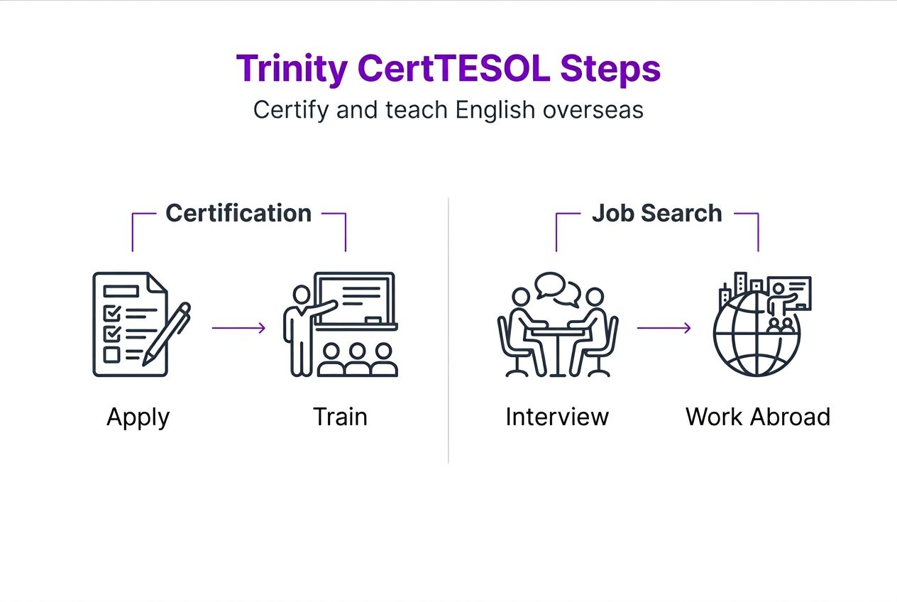 Trinity CertTESOL process and job search infographic