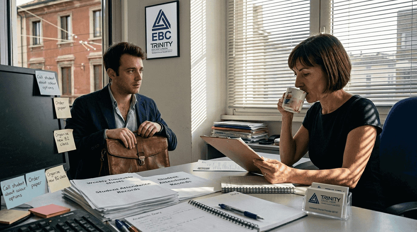 Teacher interviewed at Italian language academy