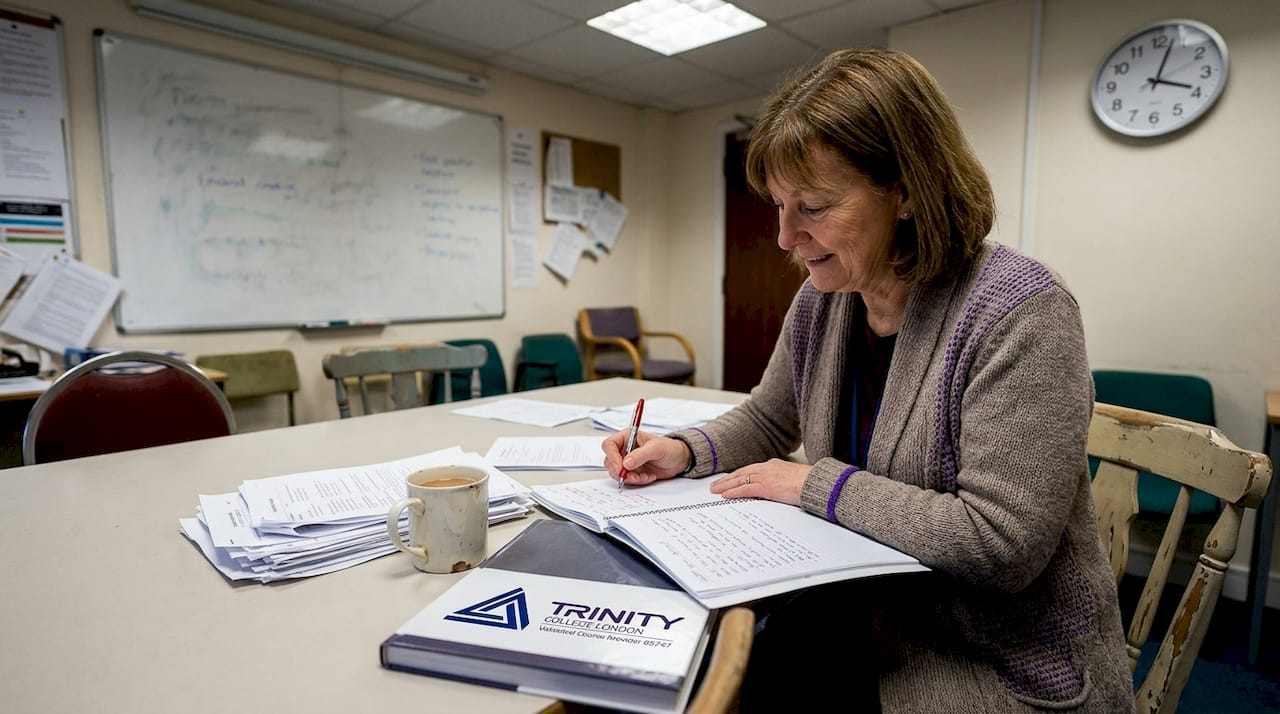 Assessor marking CELTA candidate portfolios