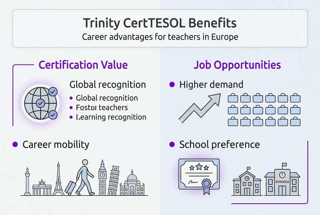 Infographic about Trinity CertTESOL benefits and opportunities