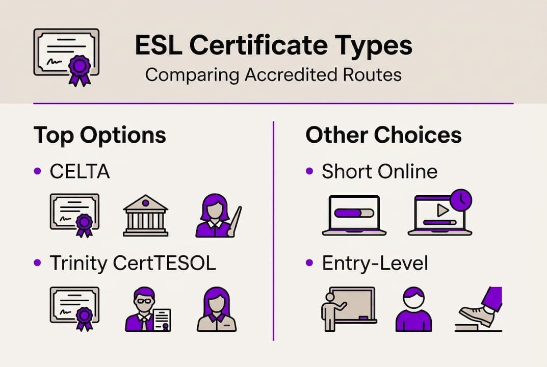Infographic comparing ESL certificate types
