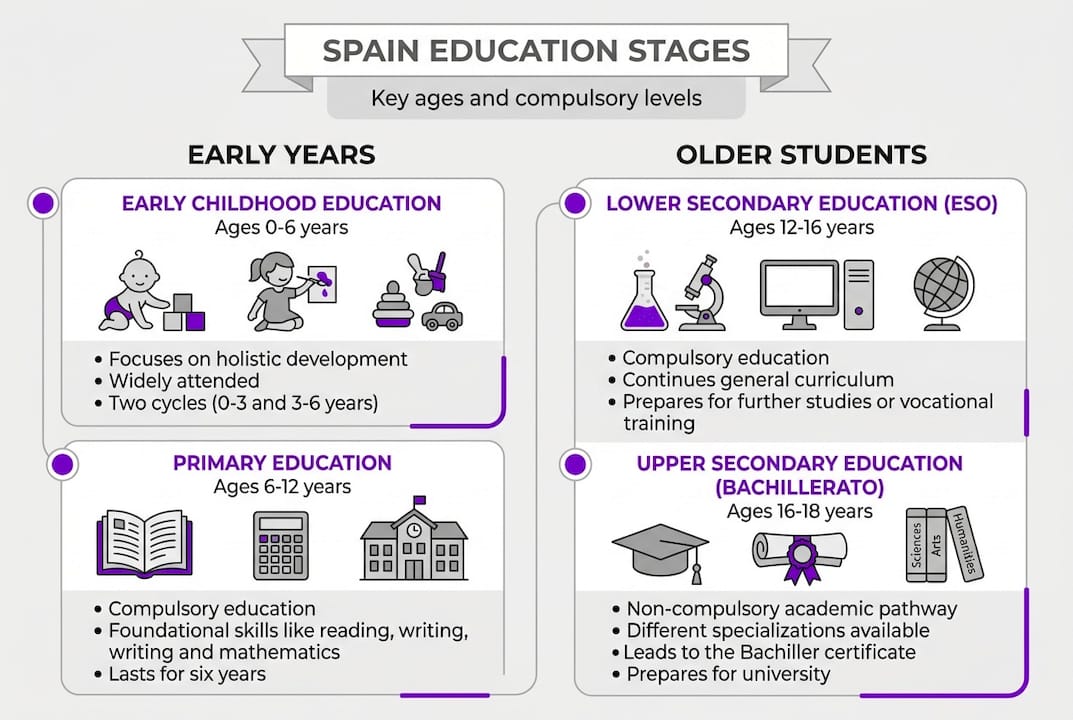 Infographic Spain education stages and age groups