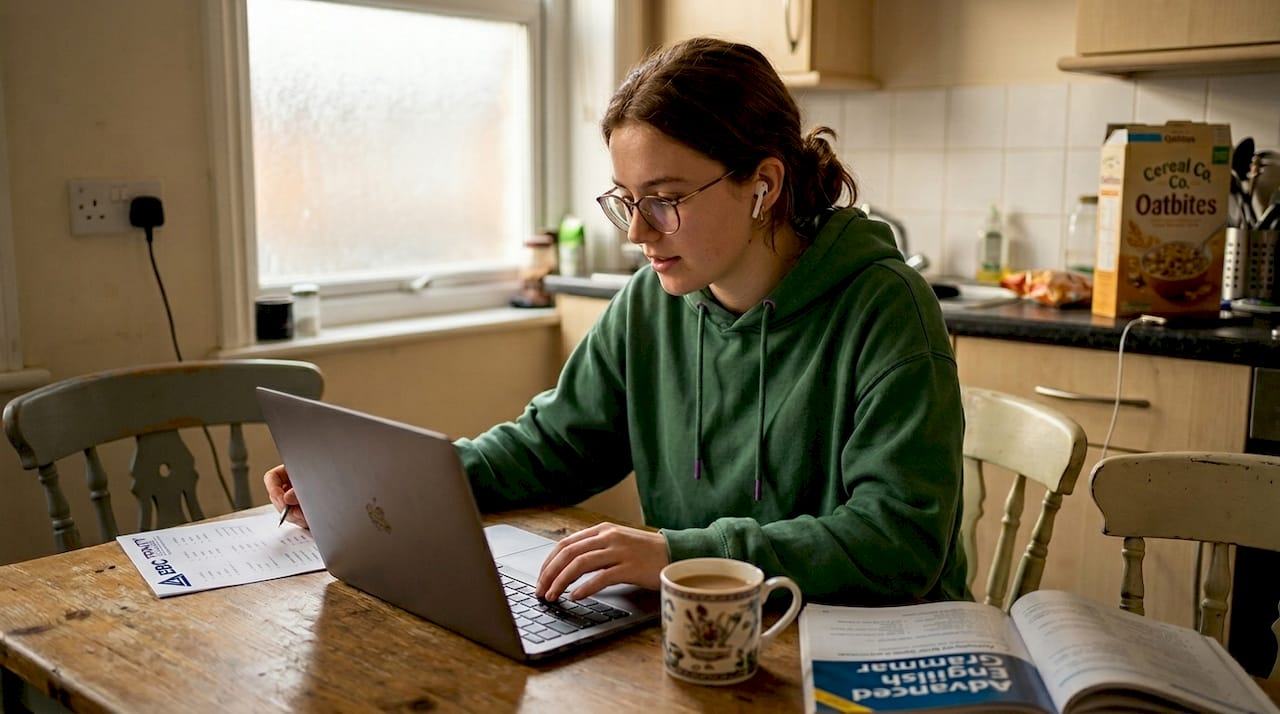 Student using laptop for blended TEFL learning